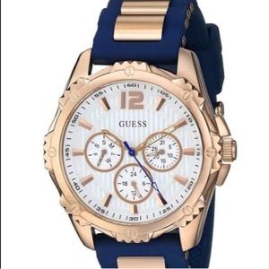 GUESS Women's Blue Silicone & Rose Gold Watch